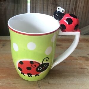 Indra Hand Painted Ladybug Tall Stoneware Coffee Mug 15oz